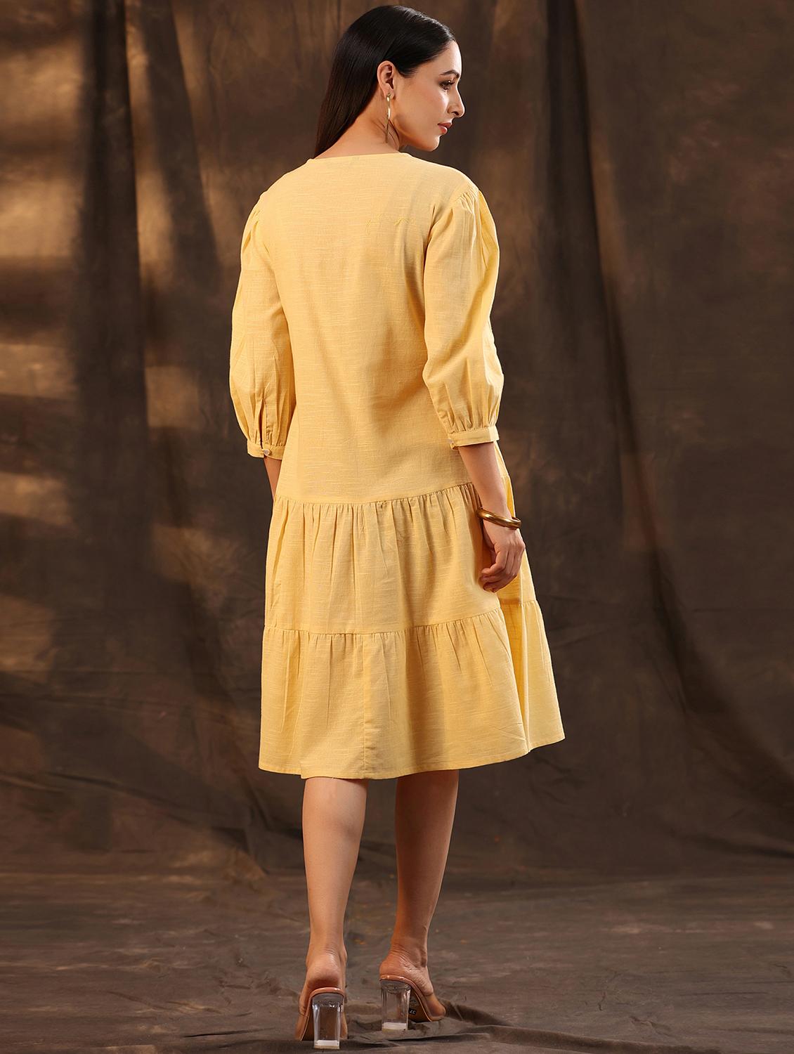yellow solid fit & flare ethnic dress - 19818941 - Standard Image - 2