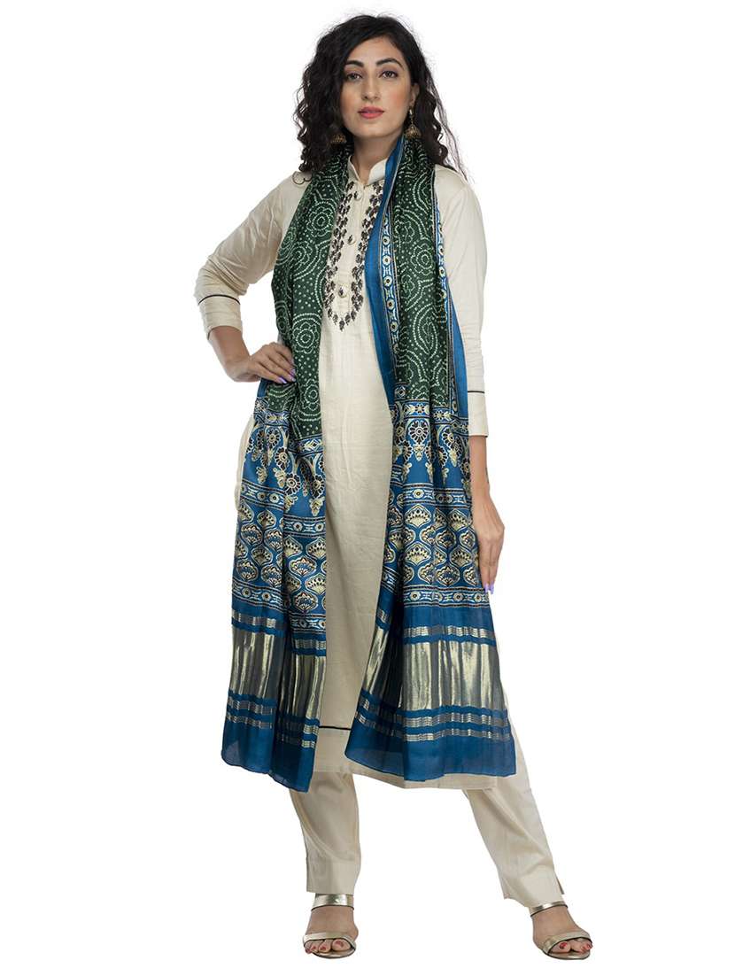 green silk blend dupatta