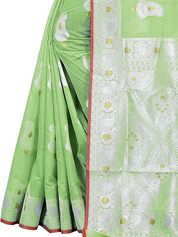 mint green self design woven saree with blouse - 19825553 - Standard Image - 2