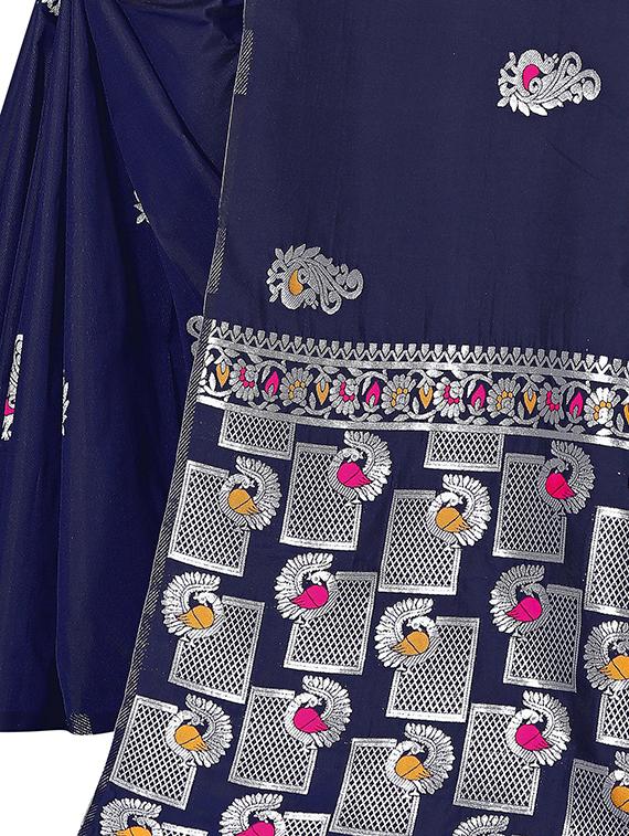 blue self design woven saree with blouse - 19825562 - Standard Image - 2