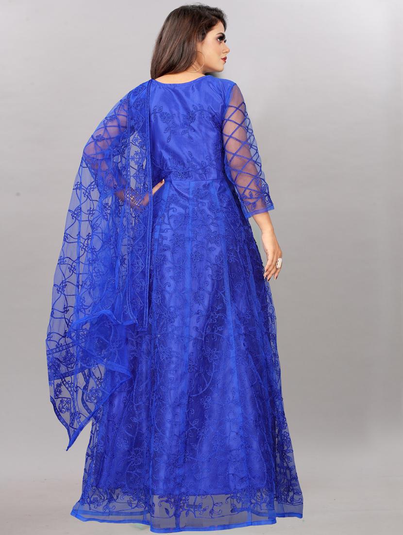 blue embroidered fit & flare gown - 19826055 - Standard Image - 2
