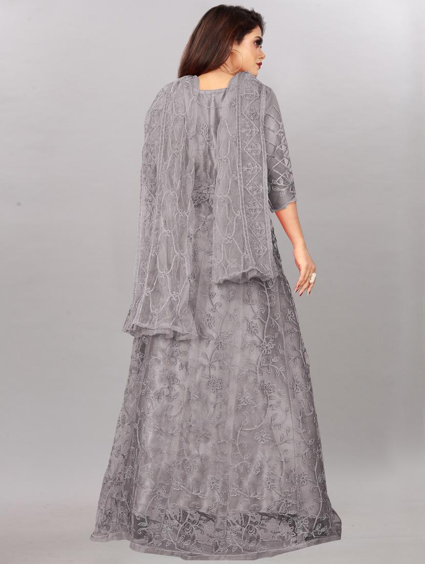 grey embroidered fit & flare gown - 19826057 - Standard Image - 2