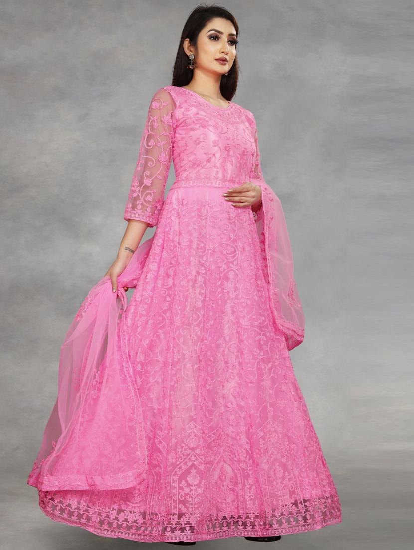 pink embroidered fit & flare gown - 19826069 - Standard Image - 2