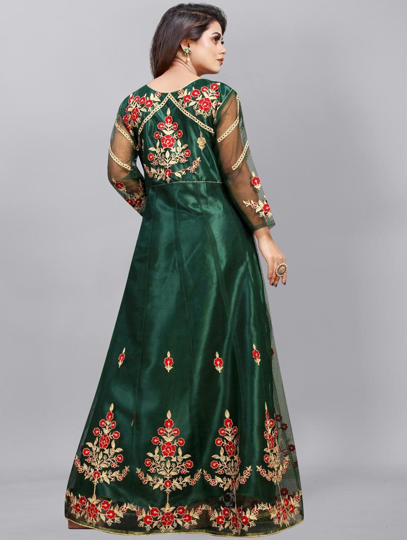 green embroidered fit & flare gown - 19826078 - Standard Image - 2