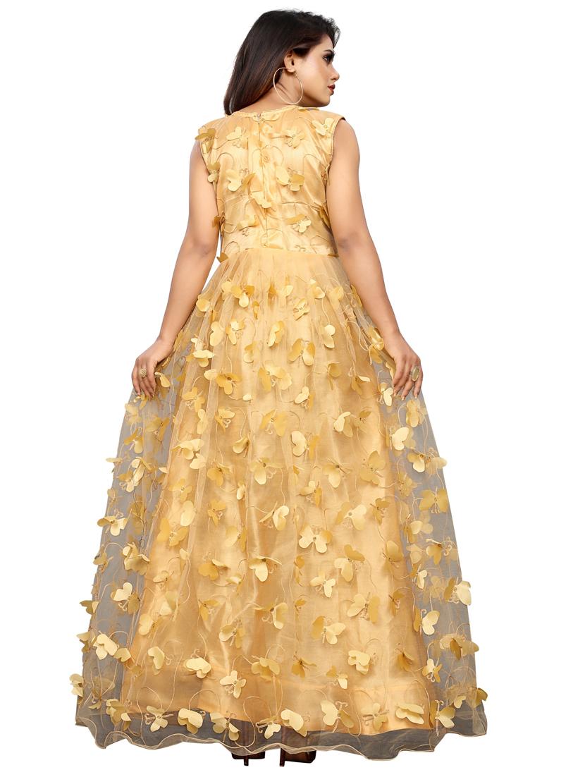 beige embellished fit & flare gown - 19826103 - Standard Image - 2