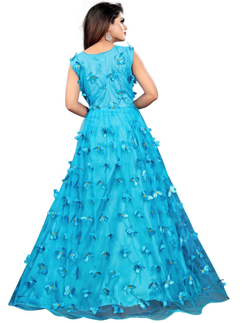 turqouise embellished fit & flare gown - 19826115 - Standard Image - 2