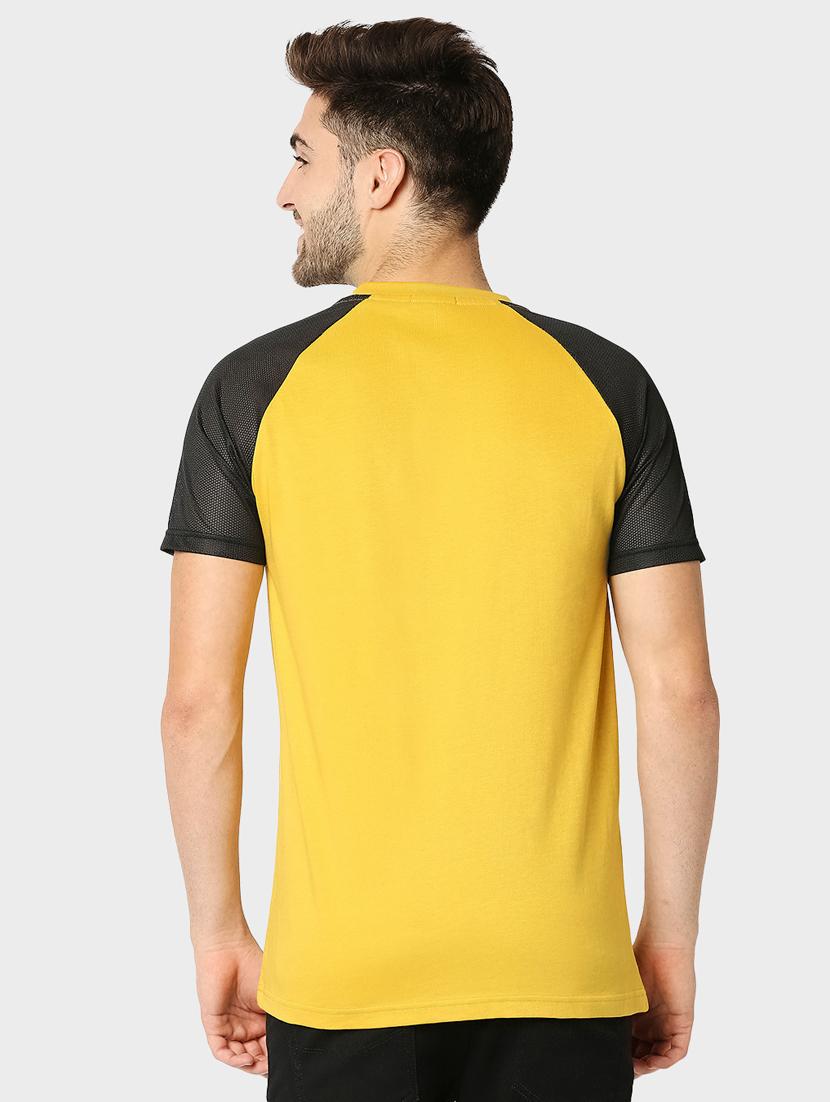 yellow half sleeve color blocked round neck t-shirt - 19826877 - Standard Image - 2