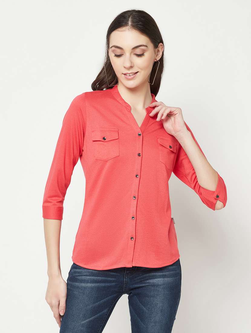 pink cotton blend regular top