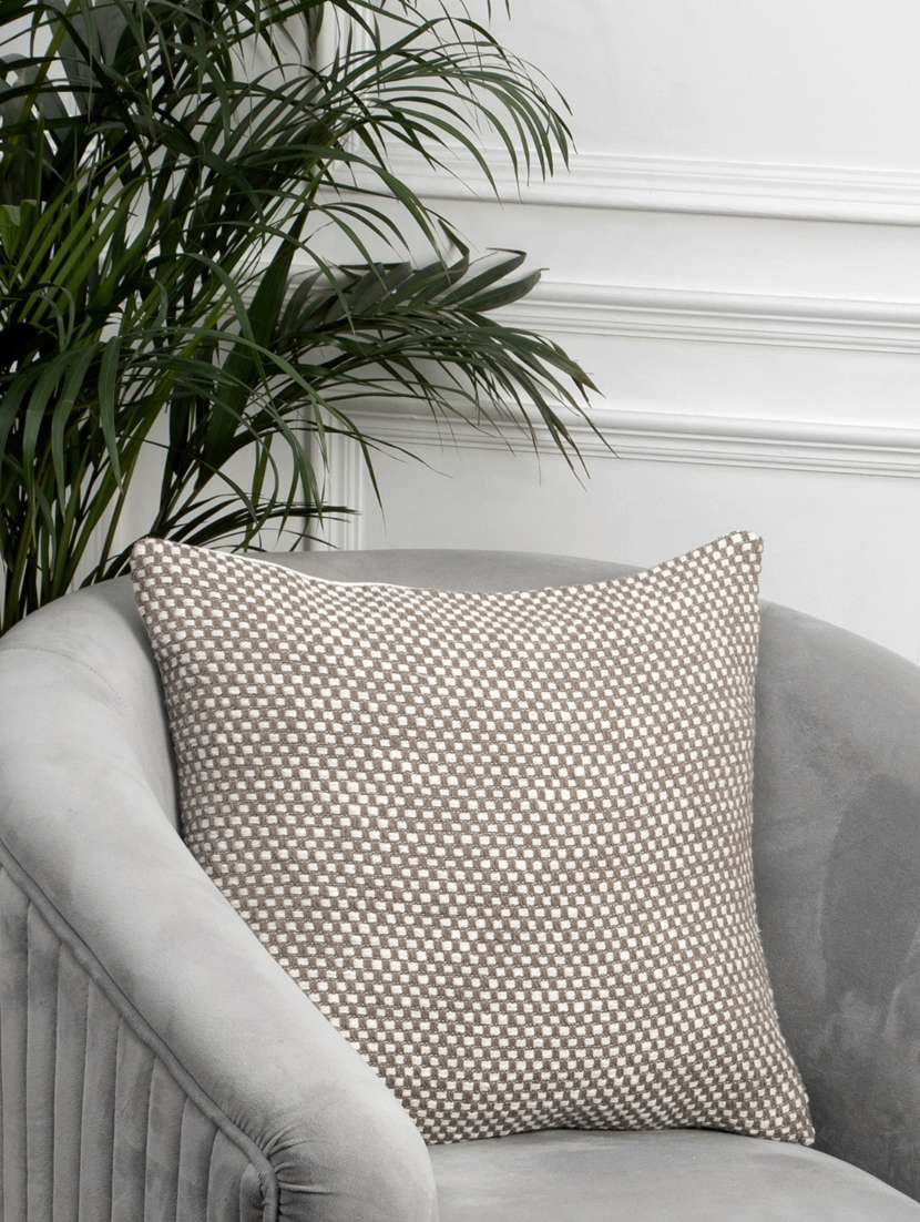 grey cotton two tone basket weave pattern cushion cover