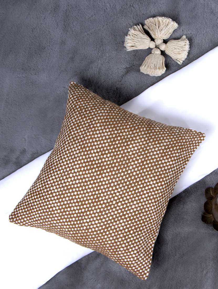 brown cotton two tone basket weave pattern cushion cover