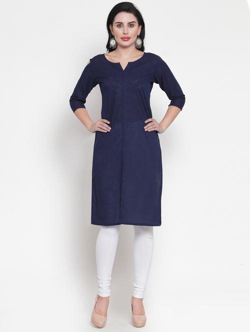 blue solid straight kurta - 19832214 - Standard Image - 0