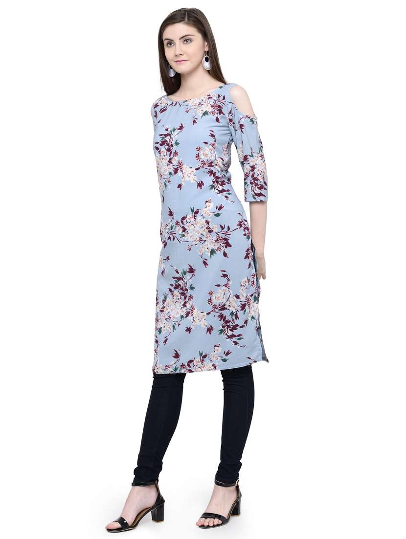 blue floral straight kurta - 19832312 -  Standard Image - 2