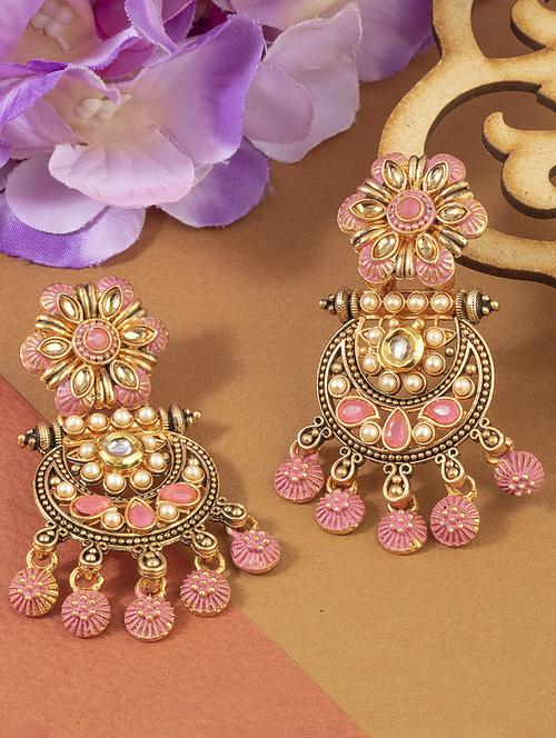 pink alloy chandellier earring - 19839907 - Standard Image - 0