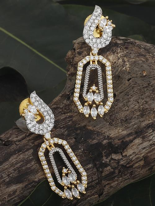 gold-plated cubic zirconia danglers drop earrings - 19839934 -  Standard Image - 0