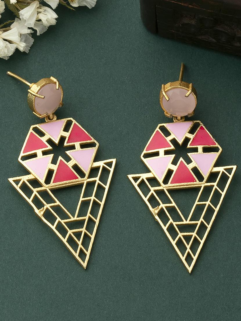 gold-plated geometric theme drop earrings - 19839968 -  Zoom Image - 0