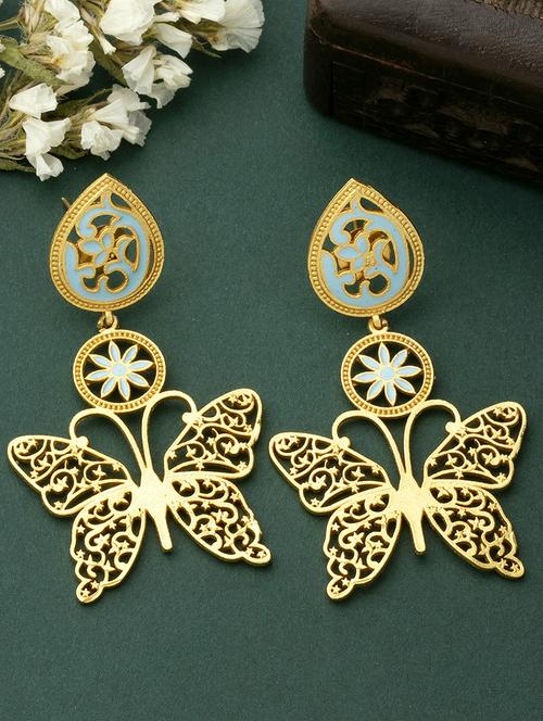 brass metal butterfly design meenakari earrings brass drops & danglers - 19839970 -  Standard Image - 0