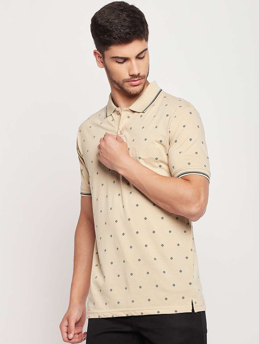 polo neck all over print t-shirt