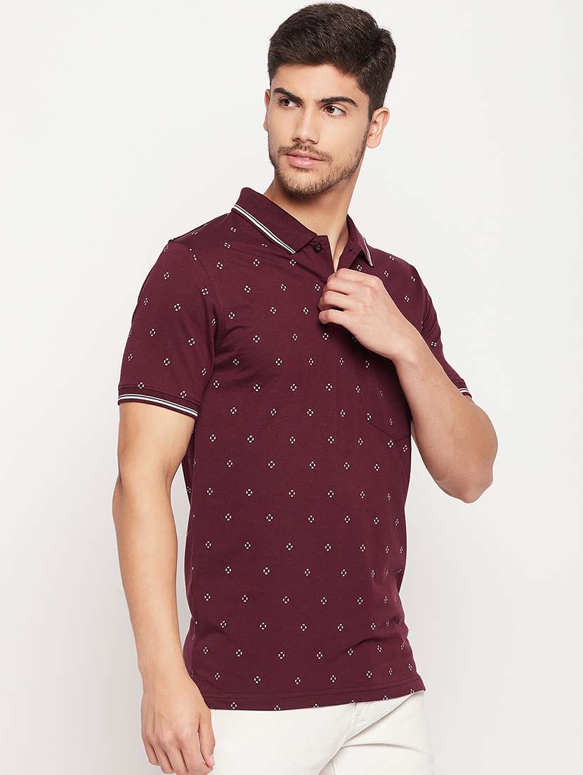polo neck all over print t-shirt