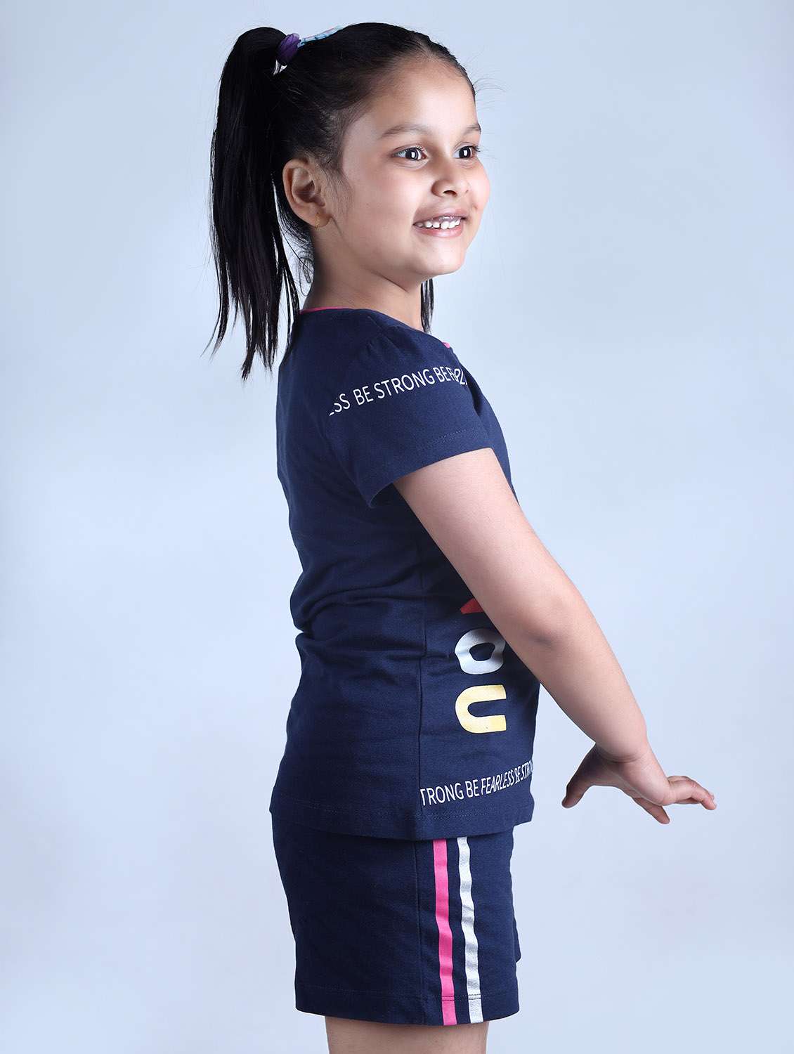 girls round neck typography printed shorts set - 19840821 -  Standard Image - 2