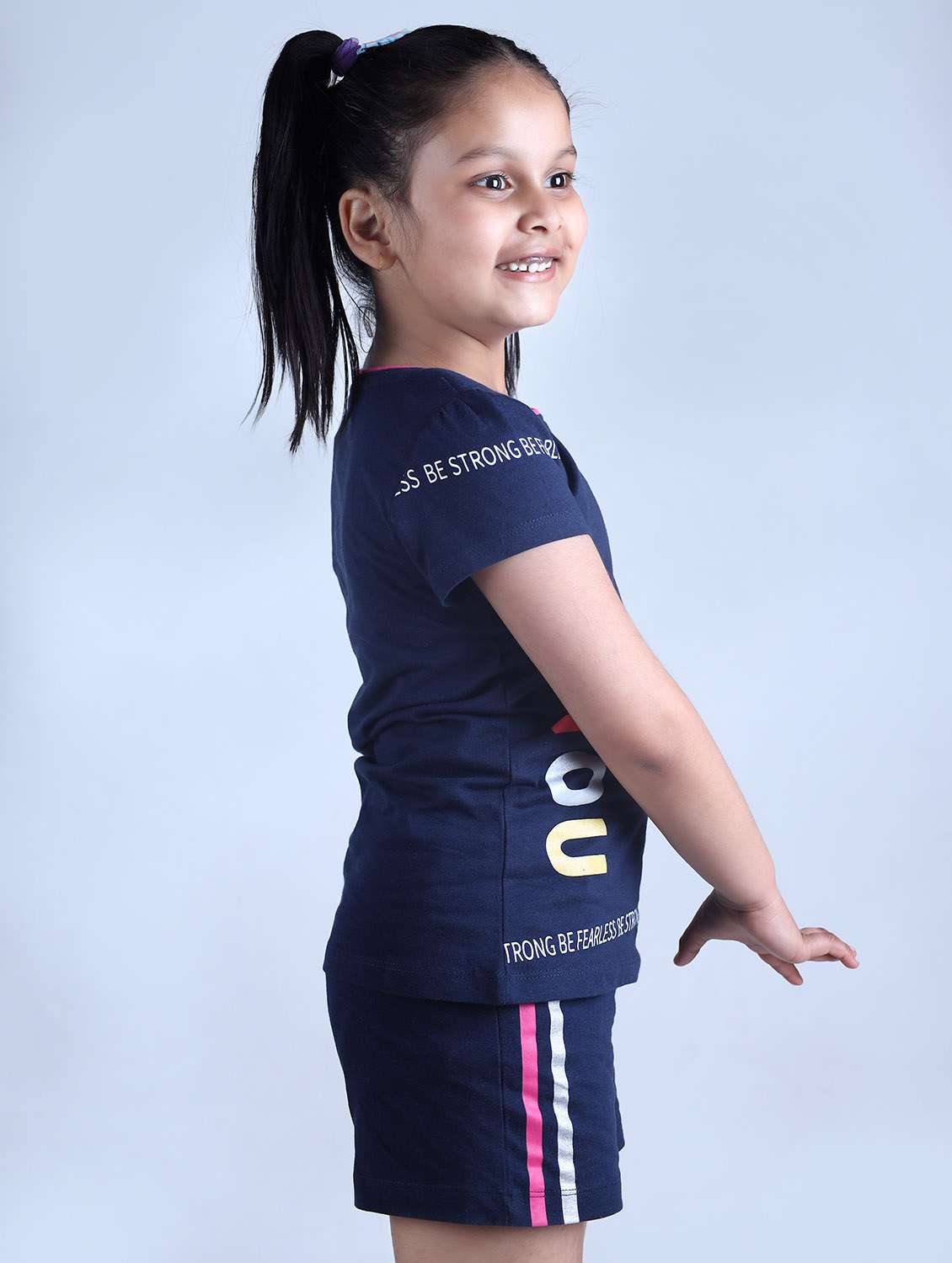 girls round neck typography printed shorts set - 19840823 -  Standard Image - 2