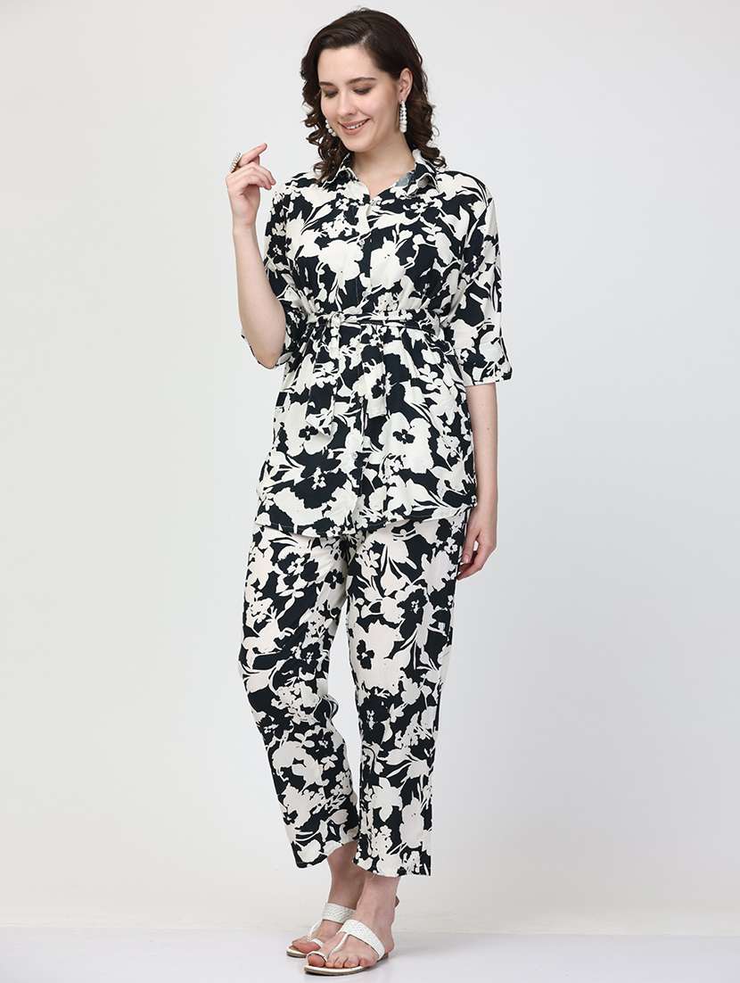 black floral print top and trouser co-ord set - 19840828 -  Standard Image - 2