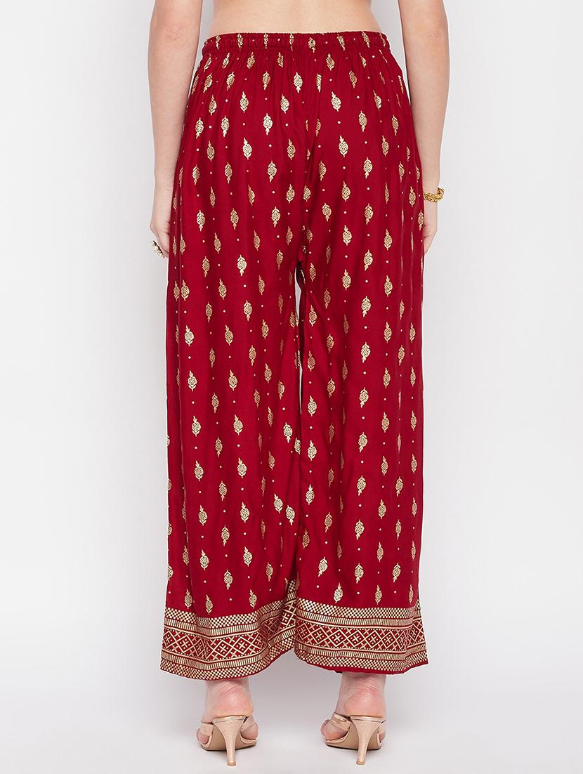 maroon rayon straight palazzo - 19840846 - Standard Image - 2