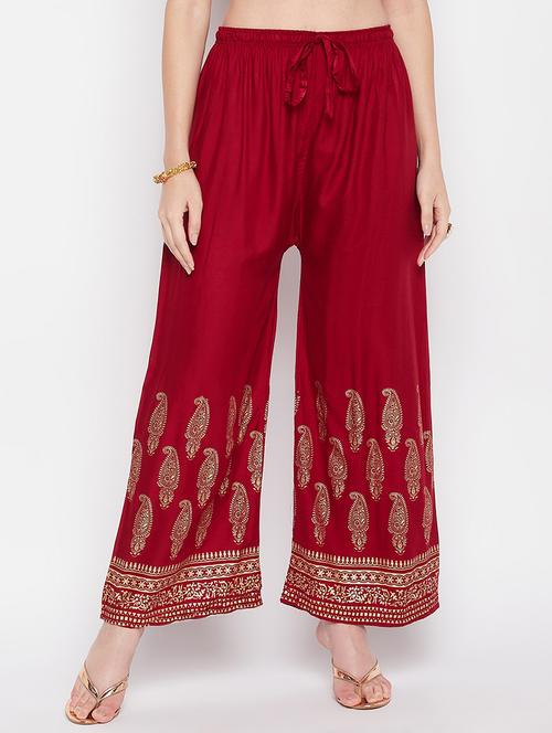 maroon rayon straight palazzo - 19840851 - Standard Image - 0