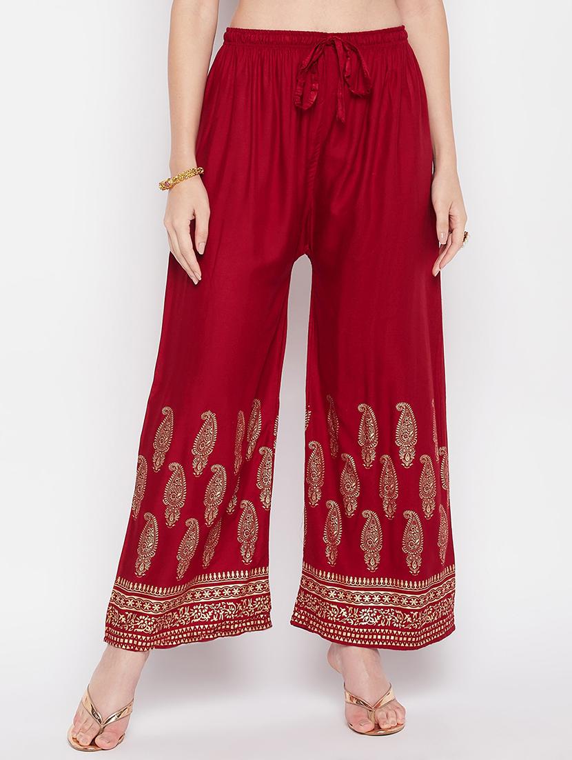 maroon rayon straight palazzo - 19840851 - Zoom Image - 0