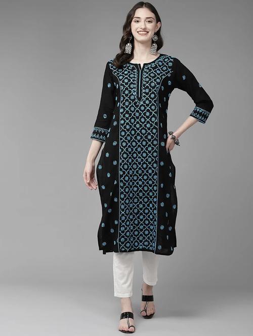 cotton straight chikankari kurta for women - 19846981 -  Standard Image - 0