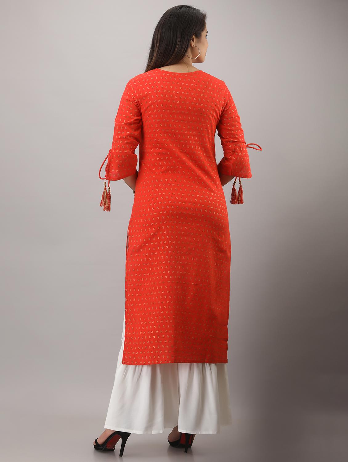 orange printed three quarter sleeve kurta sharara set - 19847316 - Standard Image - 2