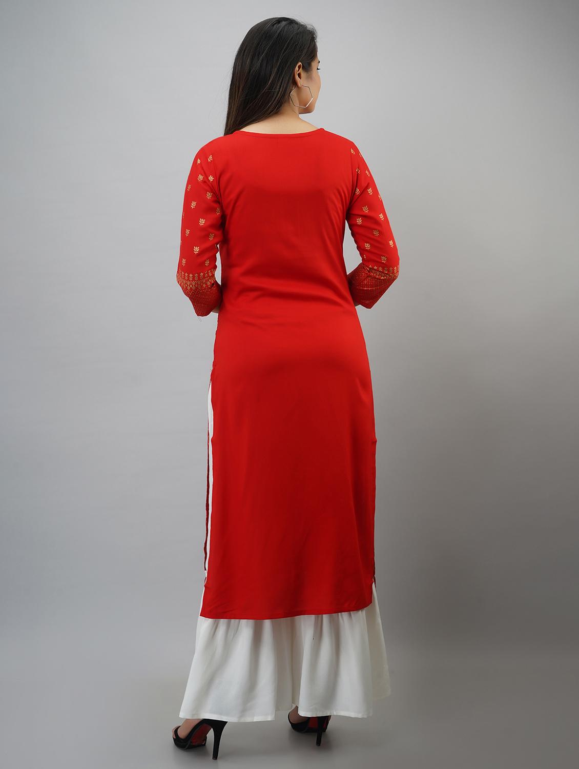 red printed three quarter sleeve kurta sharara set - 19847329 - Standard Image - 2