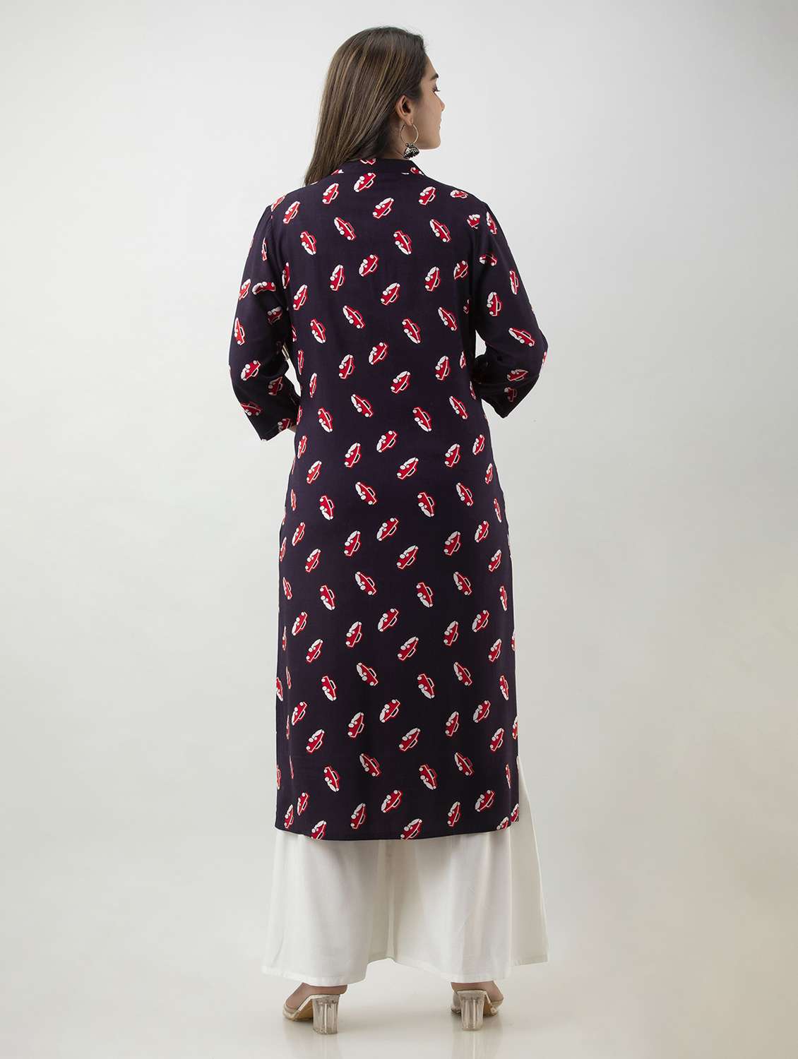 blue printed three quarter sleeve kurta sharara set - 19847341 - Standard Image - 2