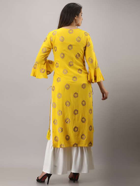 yellow printed three quarter sleeve kurta sharara set - 19847346 - Standard Image - 2