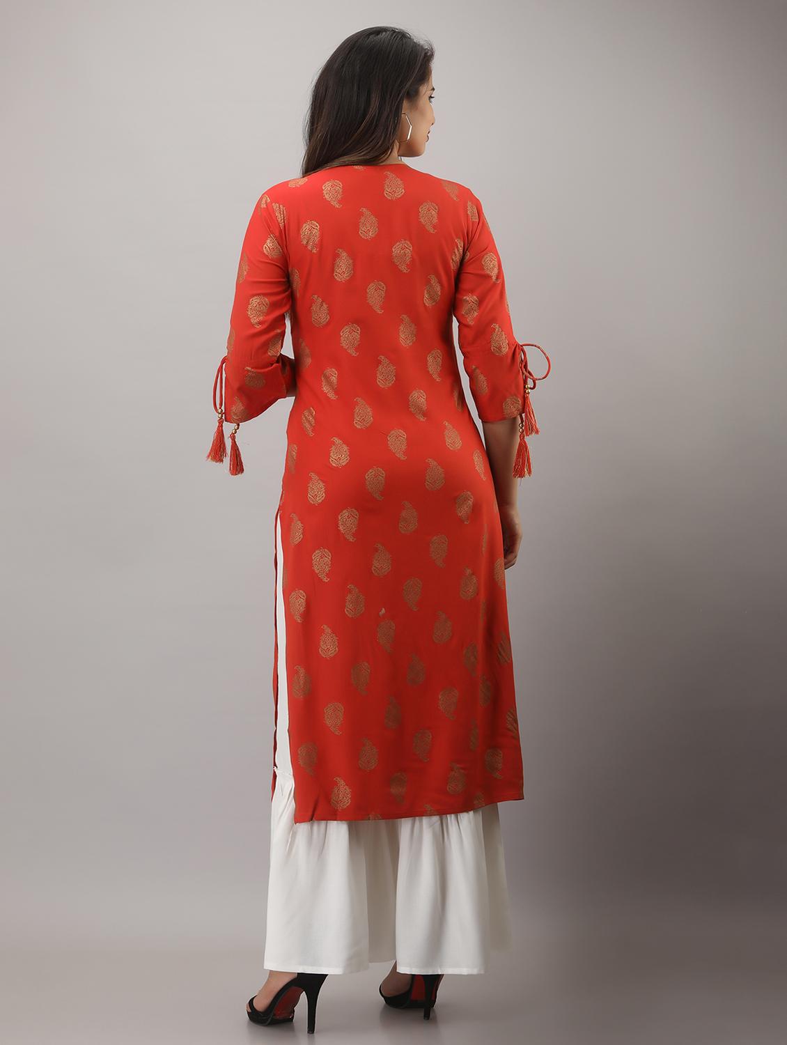 orange printed three quarter sleeve kurta sharara set - 19847365 - Standard Image - 2