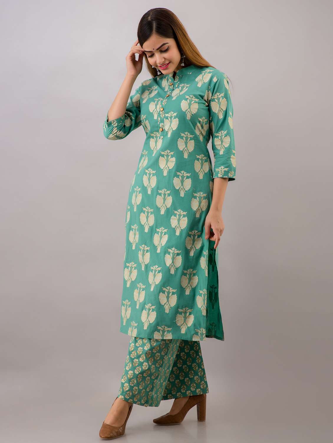 green kurta palazzo set - 19847398 - Standard Image - 2