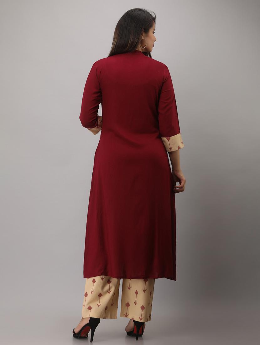 women solid mandarin neck kurta palazzo set - 19847429 - Standard Image - 2