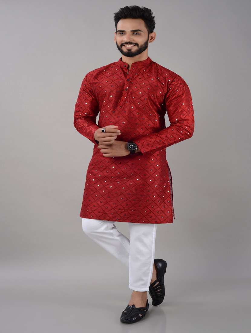 red embroidered kurta pyjama set