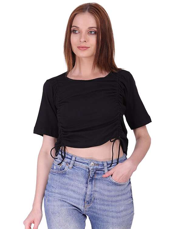 women's crop round neck top