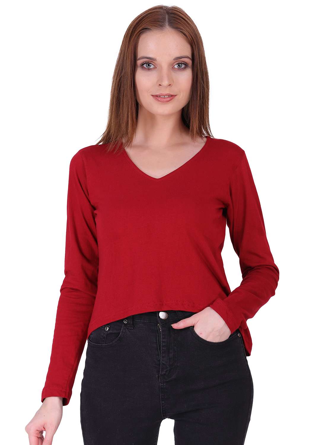 women's asymmetric v neck top