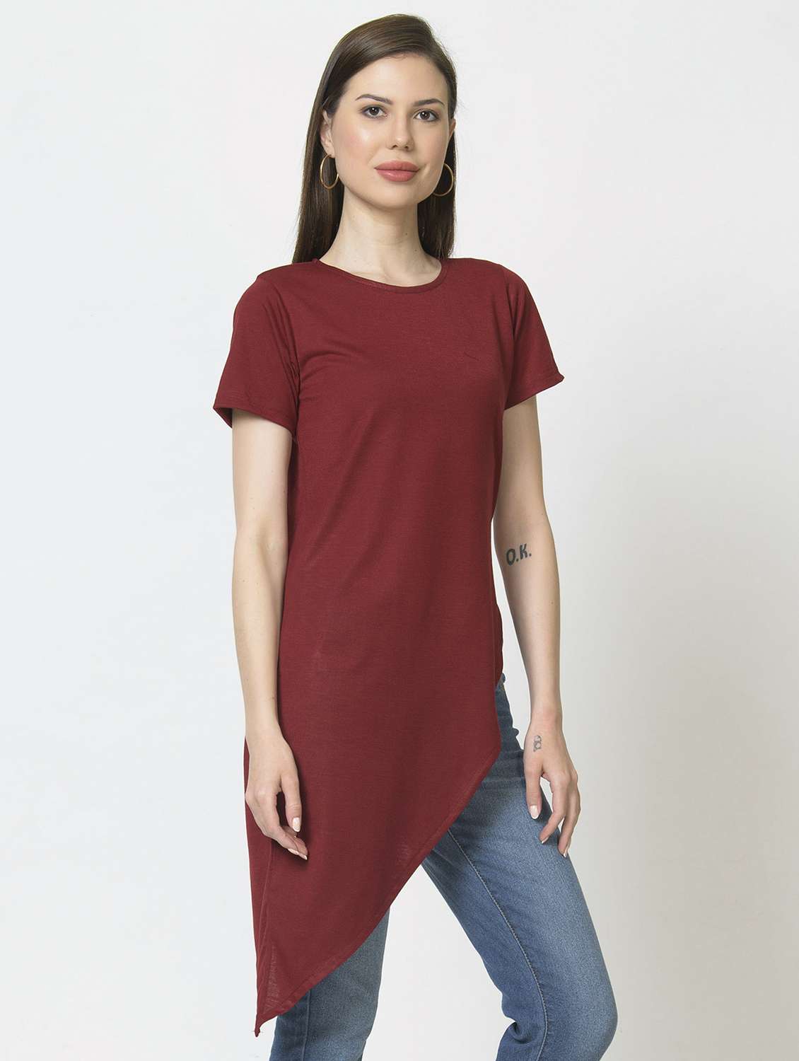 women's asymmetric round neck top