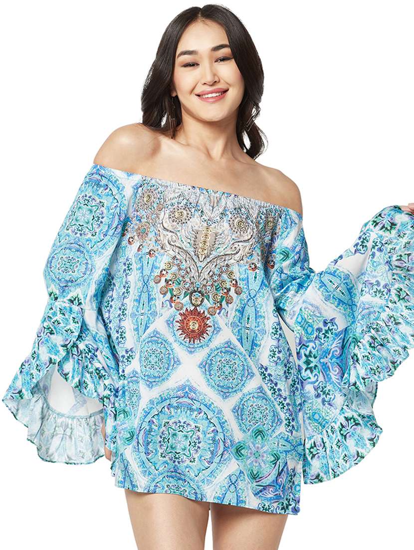 women printed off shoulder dress