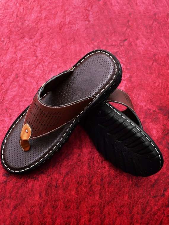 brown synthetic slip on flip flop - 19848716 -  Zoom Image - 0