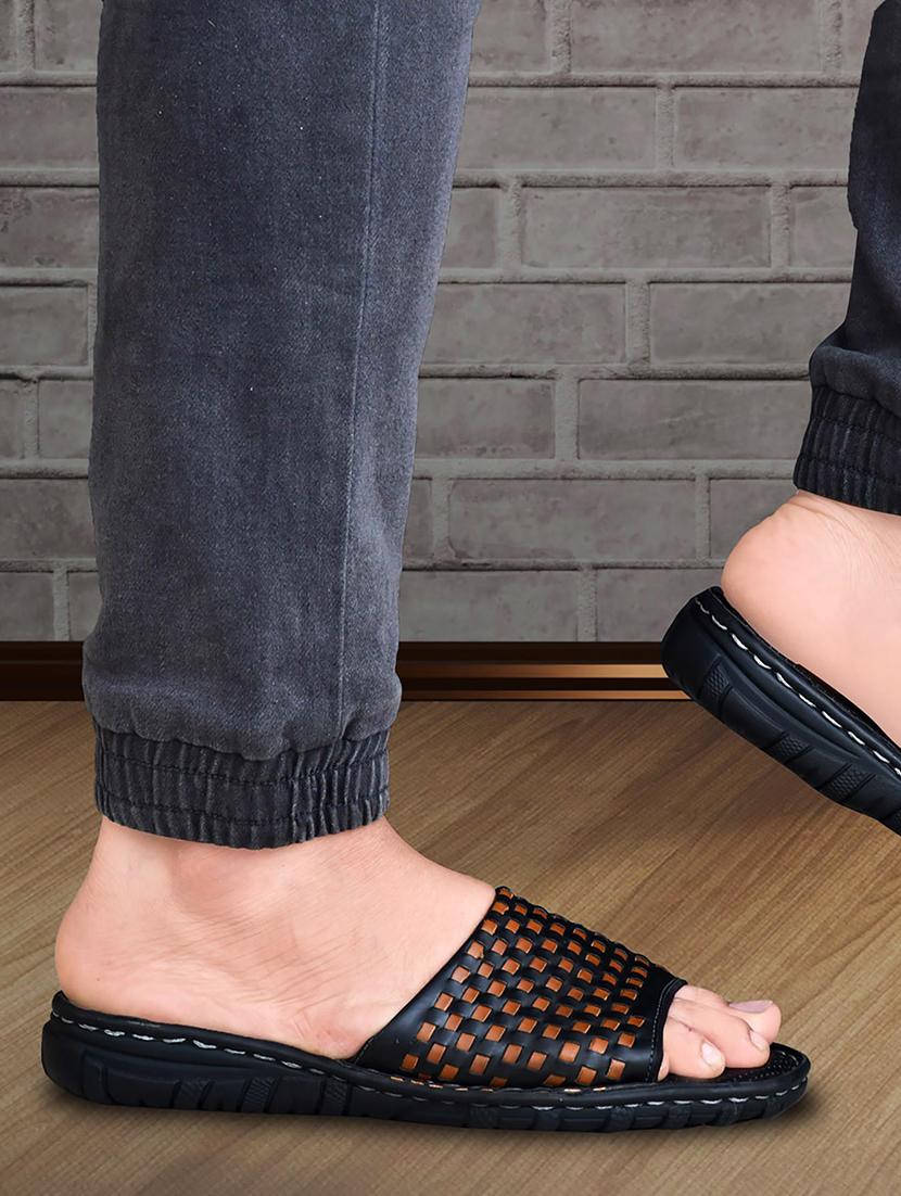 black leatherette slip on flip flops - 19848853 -  Zoom Image - 0
