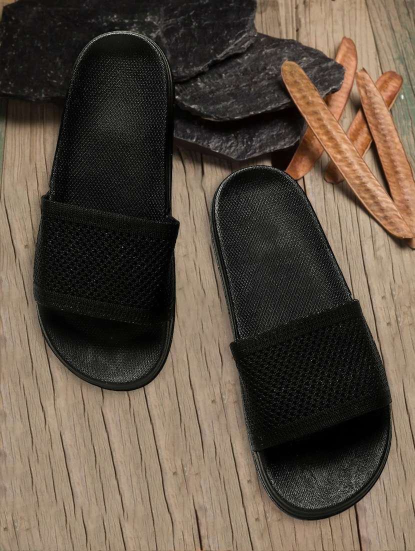 fly plain black flip flop for women