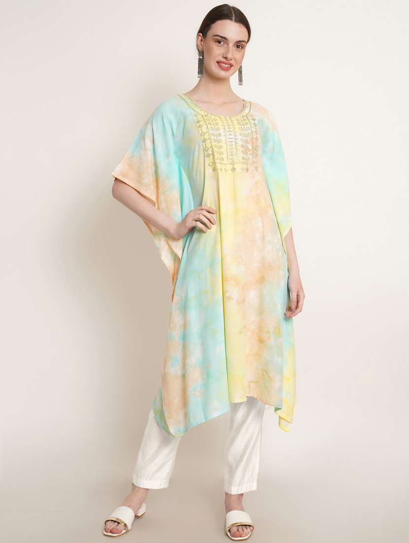 multi colored embroidered tie & dyed kaftan - 19849941 - Standard Image - 2