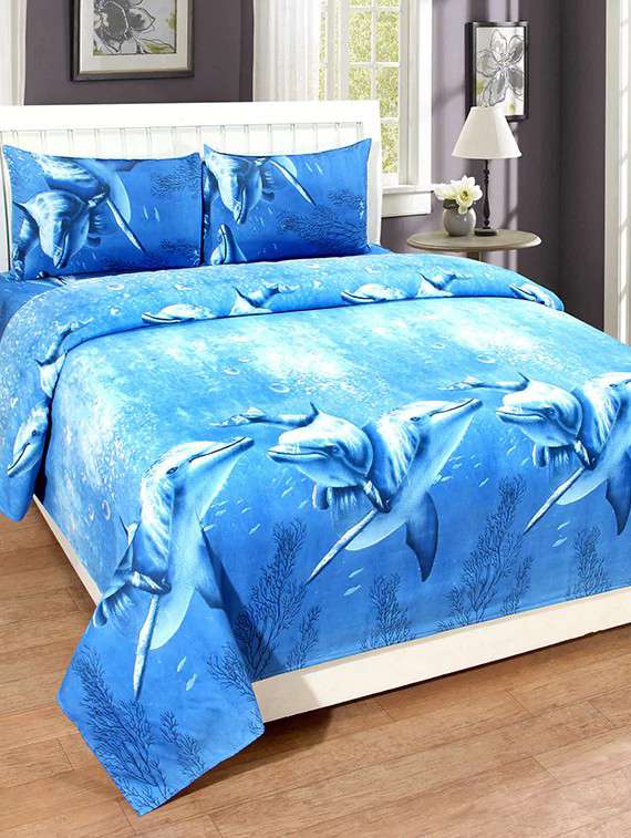 dolphin print double bedsheet with 2 pillow covers