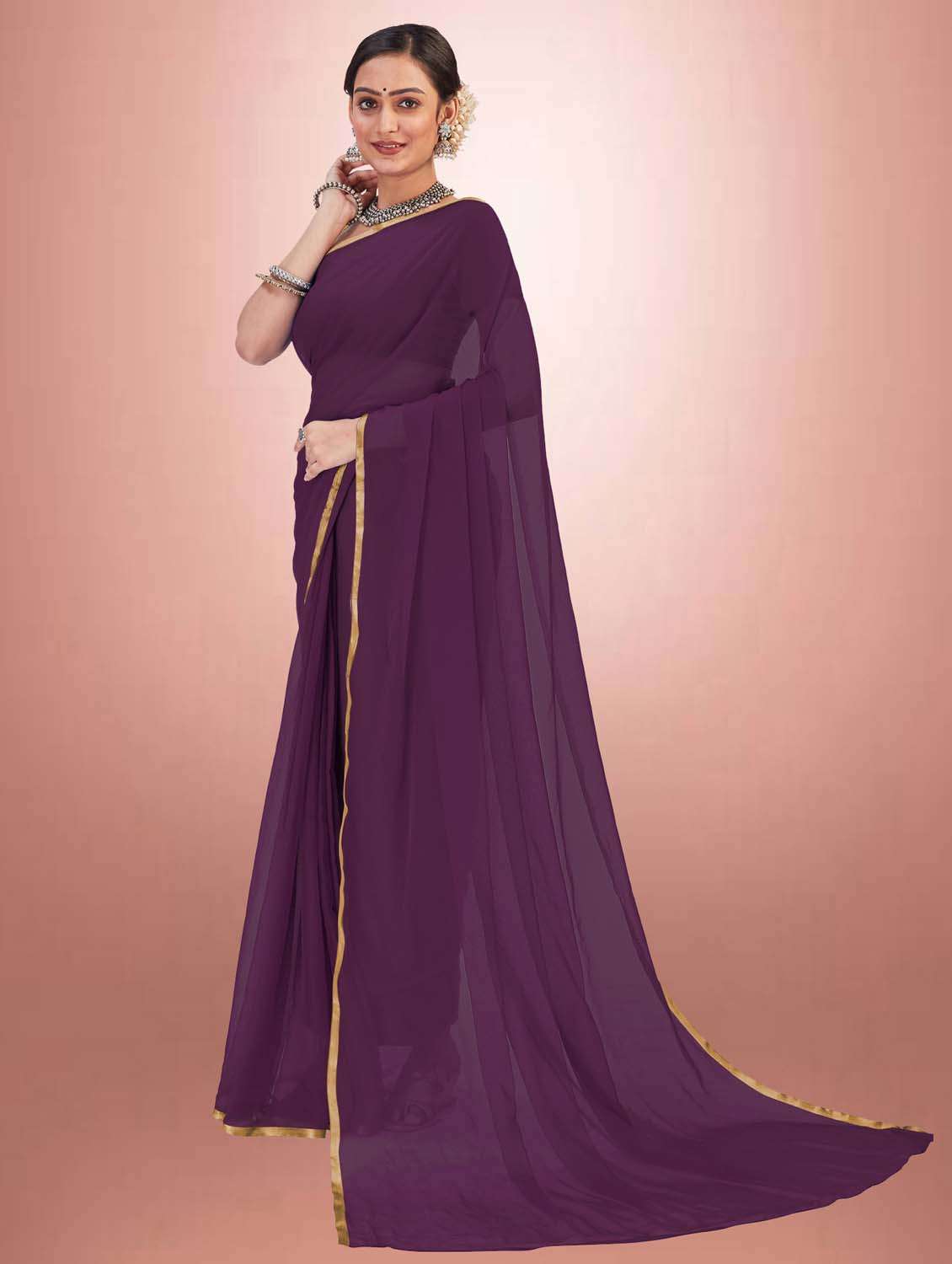 women's self design purple colored saree