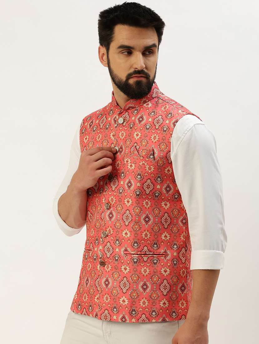 orange cotton nehru jacket - 19855912 -  Standard Image - 2