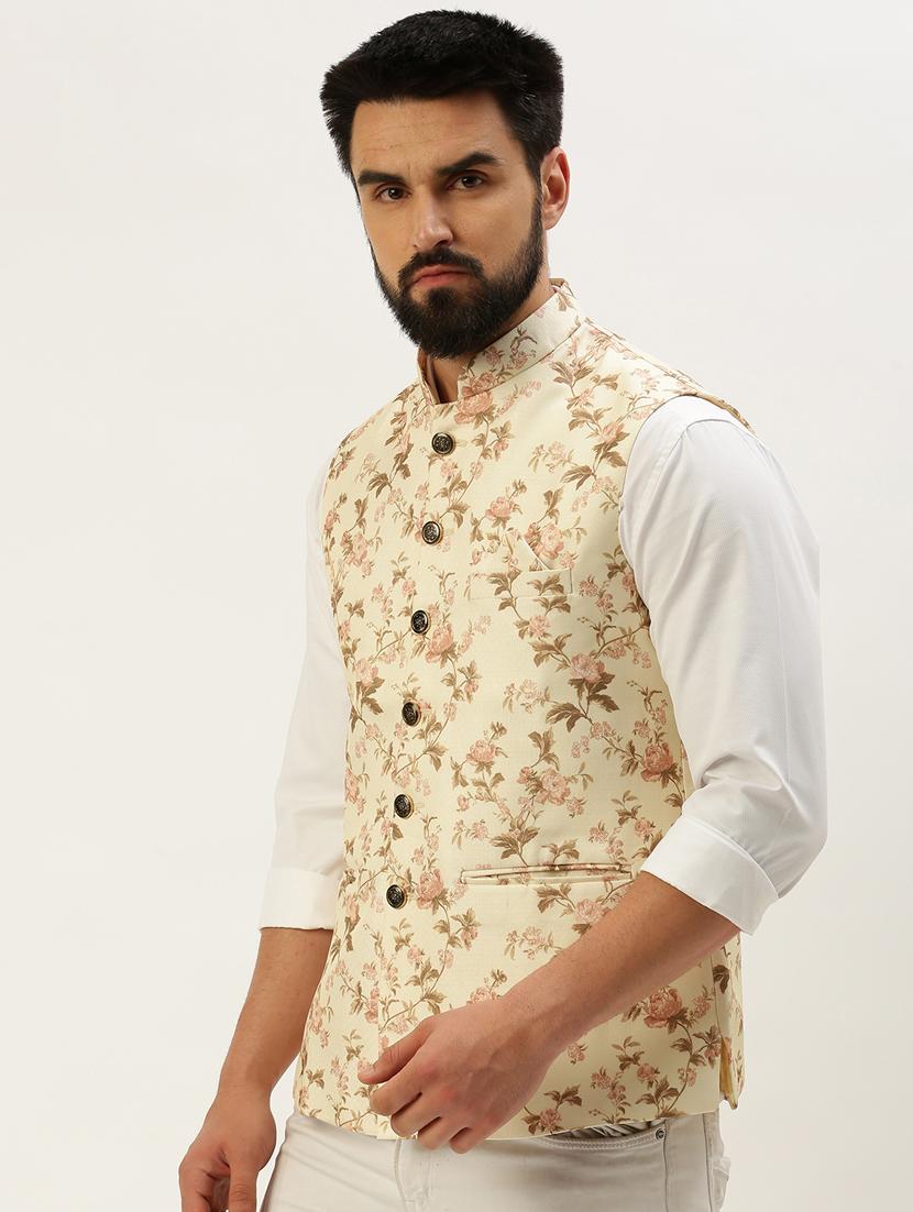 beige cotton nehru jacket - 19855915 - Standard Image - 2