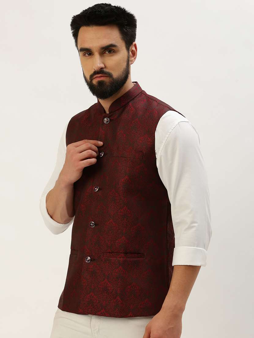 red silk blend nehru jacket - 19855930 -  Standard Image - 2
